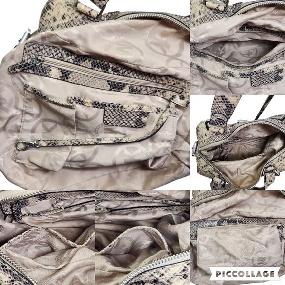 Michael Kors Heidi Dark Sans Satchel tan brown black silver snake print bag 2009 - Picture 8 of 16